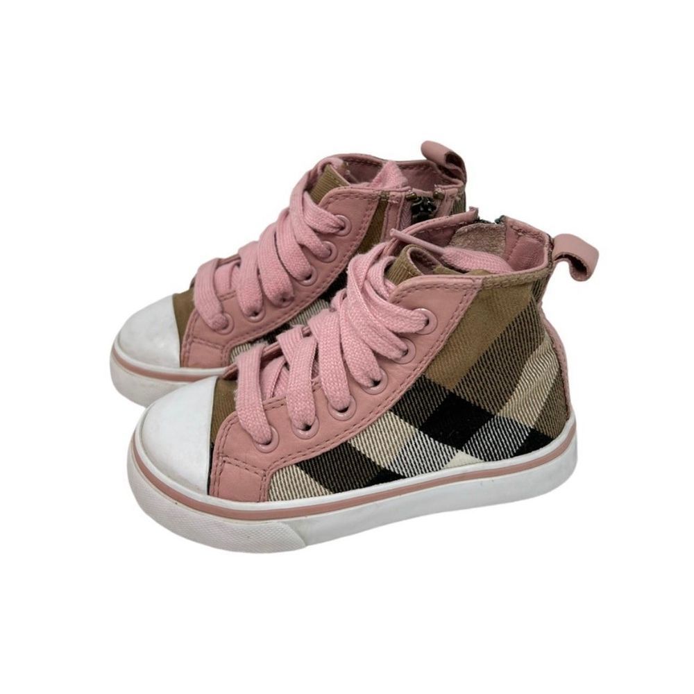 Burberry Girls Pink Tom Check Hi-Top Trainers Youth Size 23
